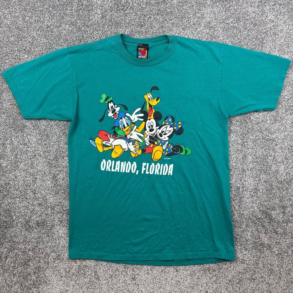 Vintage Mickey Mouse Shirt Mens Medium Blue Teal Minnie Goofy Orlando FL Disney‎